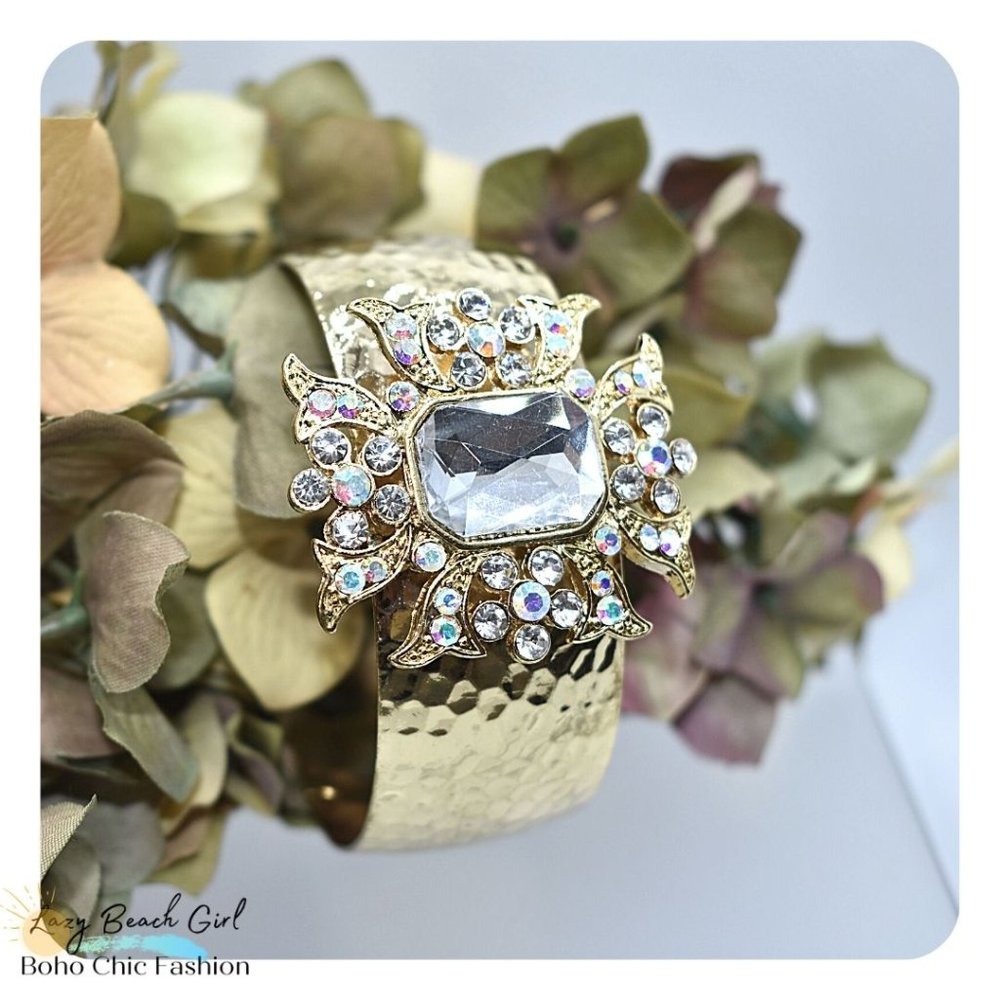 Gold Cuff Rhinestone Bracelet